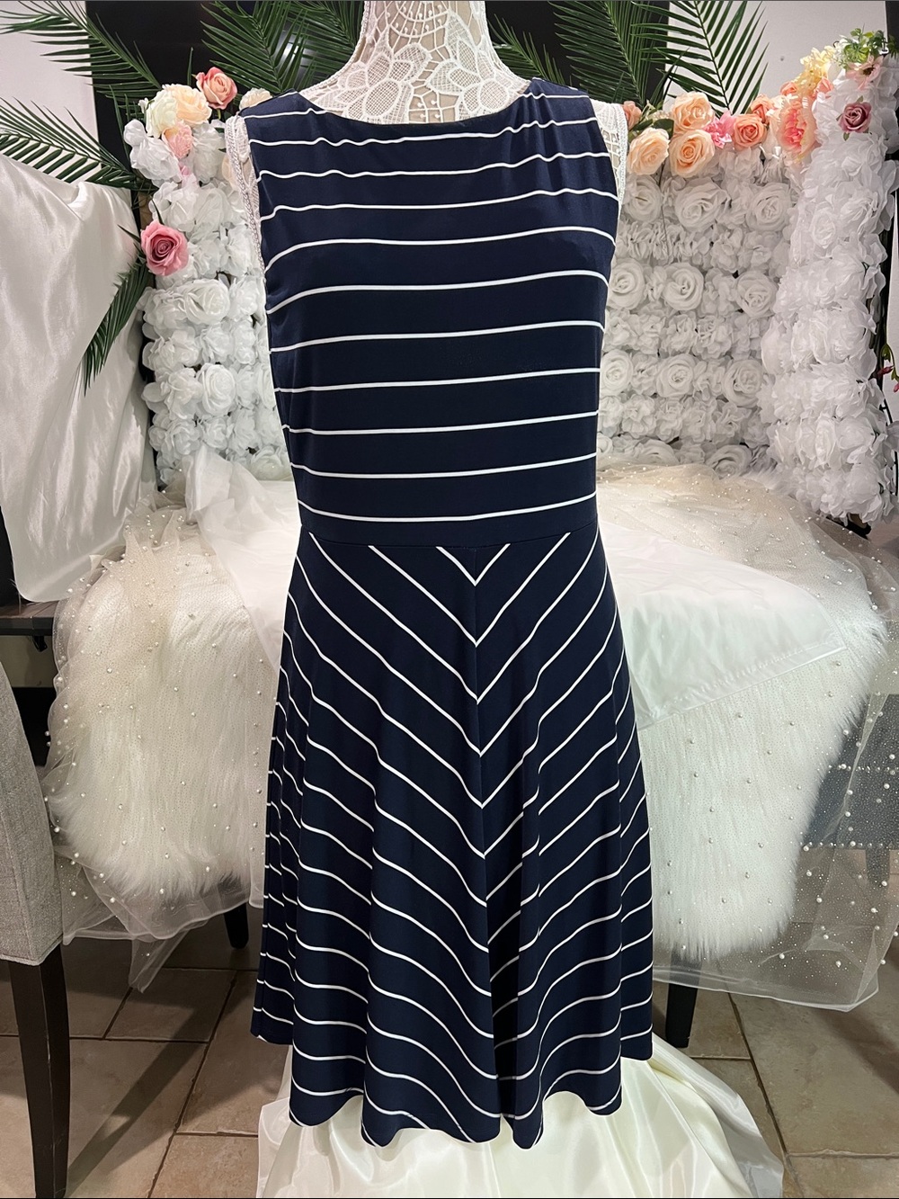 Charter Club Navy and White Striped Midi Dress
